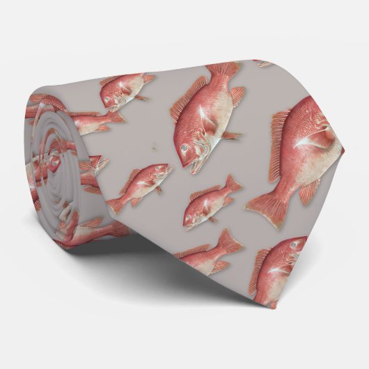 Rood Snapper Zoutwater Vis Patroon Stropdas (Opgerold)