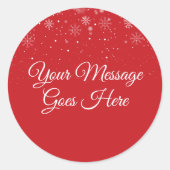 Rood Sneeuw Gepersonaliseerd Kerstbericht Ronde Sticker (Voorkant)