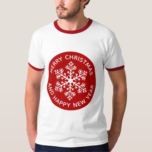 Rood Sneeuwvlok Feestelijk T-shirt (Voorkant)