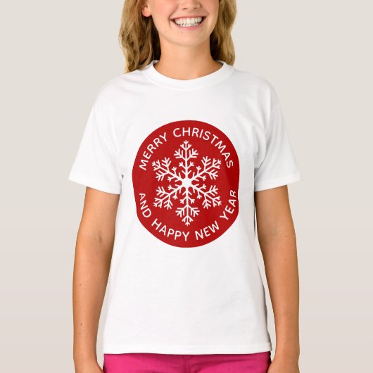 Rood Sneeuwvlok Feestelijk T-shirt (Kind) (Voorkant)
