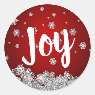 ROOD Sneeuwvlokken JOY Vakantie Kerstmis Ronde Sticker
