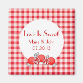 Rood Snoep Wedding Favor Magnet (Voorkant)