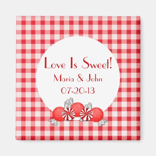Rood Snoep Wedding Favor Magnet (Voorkant)
