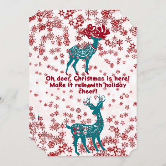 Rood snowflakes wit feestdagenkaart (Voorkant / Achterkant)