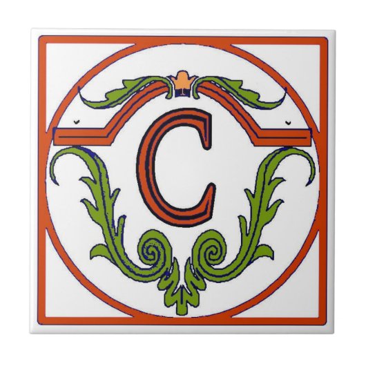 Rood Spaans letter Tegel C Tegeltje (Voorkant)