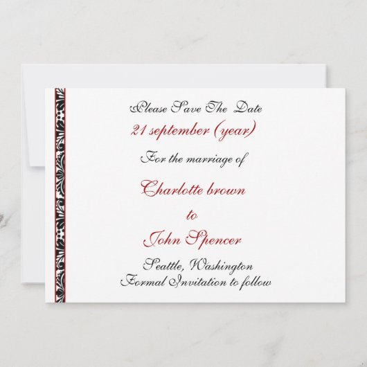 rood sparen de datumaankondiging kaart (Achterkant)