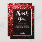 Rood sparkles Sweet 16 elegant script Bedankkaart (Voorkant / Achterkant)