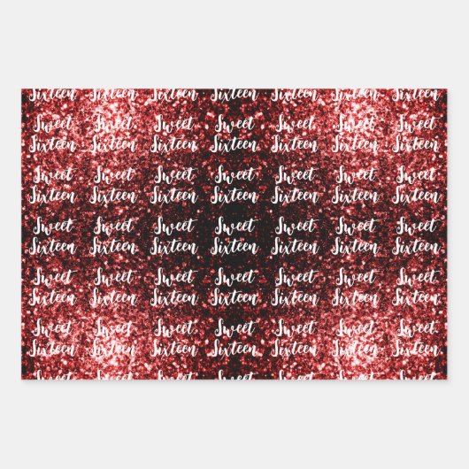Rood sparkles Sweet 16 script patroon Inpakpapier Vel (Voorkant)