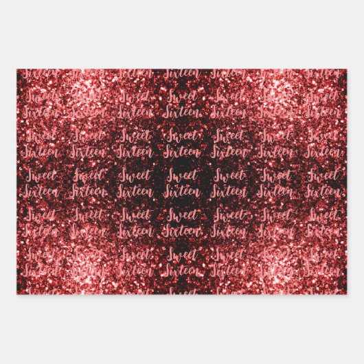 Rood sparkles Sweet 16 script patroon Inpakpapier Vel (Voorkant 2)