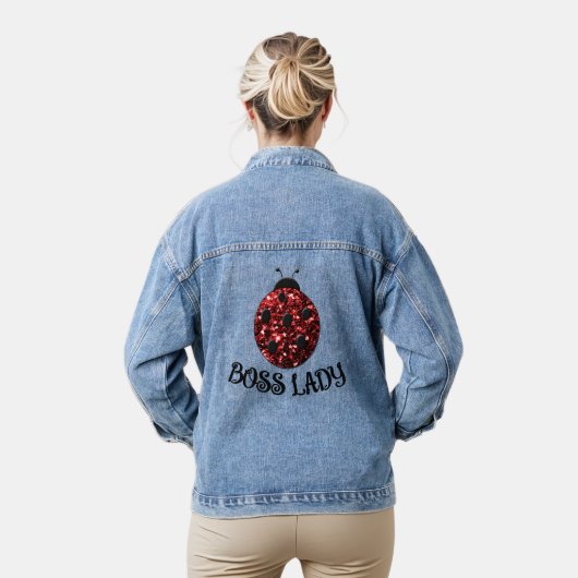 Rood sparkly Ladybug BOSS LADY Personaliseren Denim Jacket (Model)