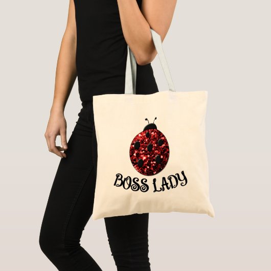 Rood sparkly Ladybug BOSS LADY Personaliseren Tote Bag (Voorkant (product))