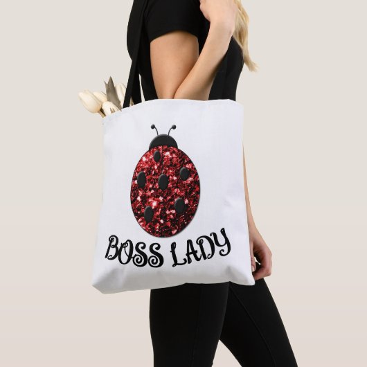 Rood sparkly Ladybug BOSS LADY Personaliseren Tote Bag (Dichtbij)