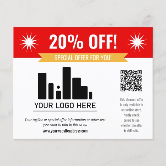 Rood Speciale aanbieding Korting op je Logo- en QR Flyer (Voorkant)