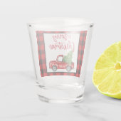 Rood speldenpenseel  Manuscript VrachtKerstmis Shot Glas (Achterkant)