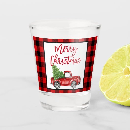 Rood speldenpenseel  Manuscript VrachtKerstmis Shot Glas (Voorkant)