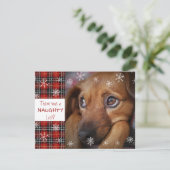 Rood speldensnoepgoed aangepaste groet op de Naugh Feestdagenkaart (Staand voorkant)