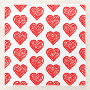 Rood Spelen Kaart Symbool Hart Vorm Lino Cut Glazen Onderzetter