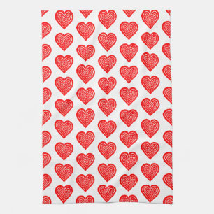 Rood Spelen Kaart Symbool Hart Vorm Lino Cut Theedoek