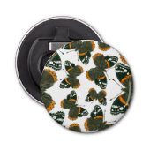 Rood spiegelvlinderpatroon button flesopener (Voorkant)