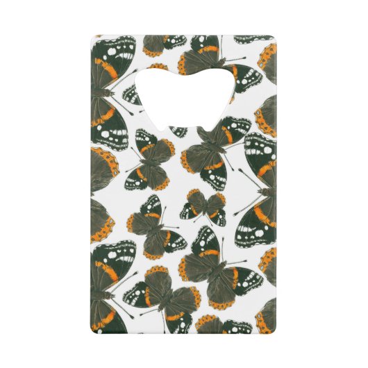 Rood spiegelvlinderpatroon creditkaart flessenopener (Voorkant)