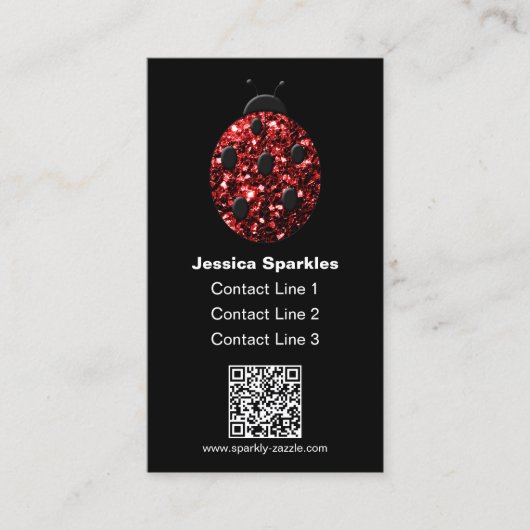 Rood sprankelend lieveheersbeestje QR code Monogra Visitekaartje (Voorkant)