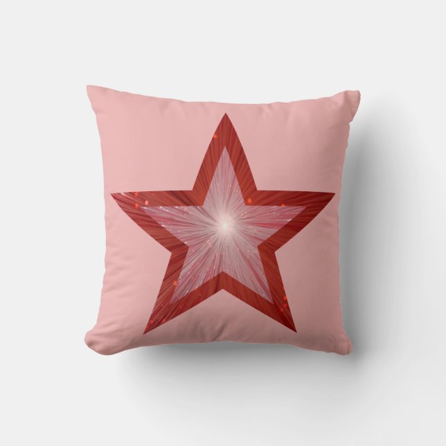 Rood Star bedrukt looiend vierkant roze Kussen (Voorkant)