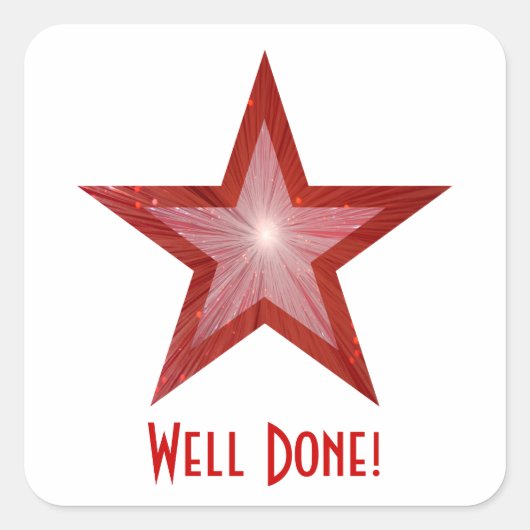 Rood Star 'Goed gedaan' vierkante sticker wit (Voorkant)