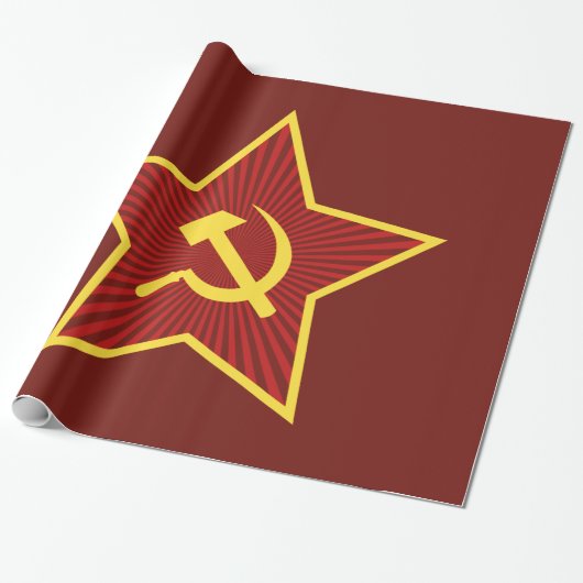 Rood Star Hammer en Sickle Glossy Wrapping Paper Cadeaupapier (Uitgerold)