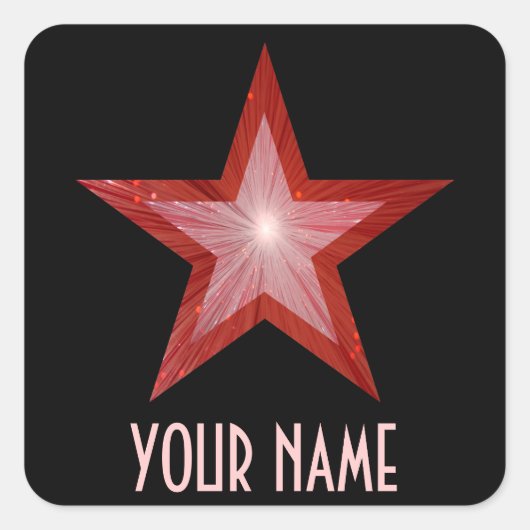 Rood Star 'Jouw naam'-vierkante sticker zwart (Voorkant)