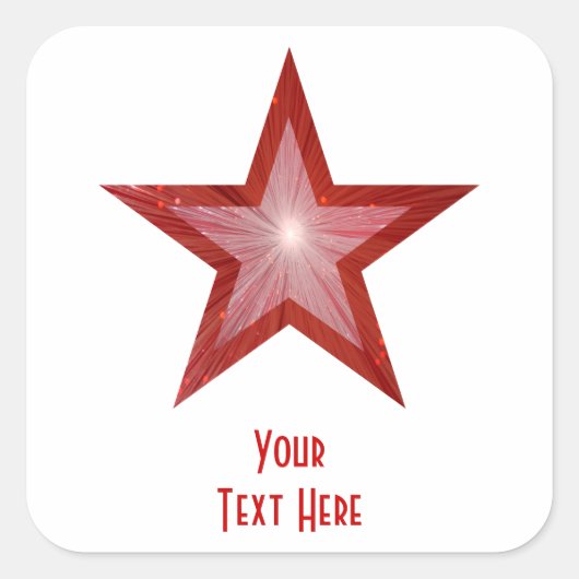 Rood Star 'Jouw tekst'-vierkante sticker wit (Voorkant)