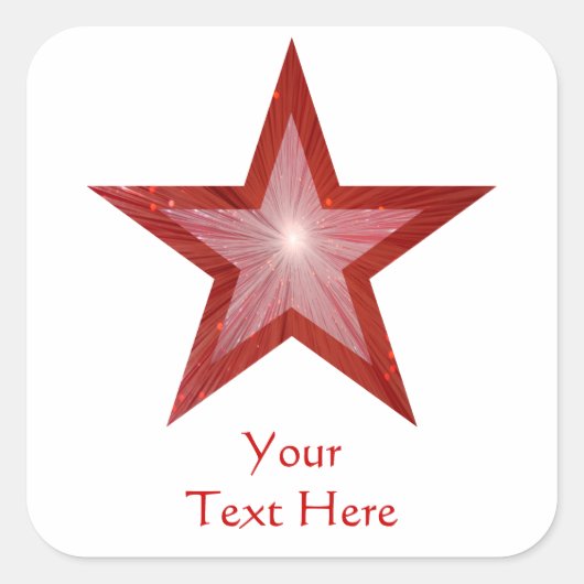 Rood Star 'Jouw tekst'-vierkante sticker wit (Voorkant)