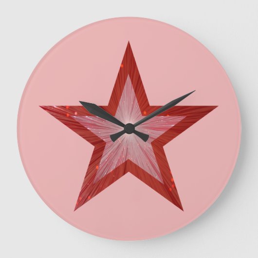 Rood Star-klok rond roze Grote Klok (Voorkant)