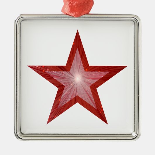 Rood Star-sierplein wit Metalen Ornament (Voorkant)