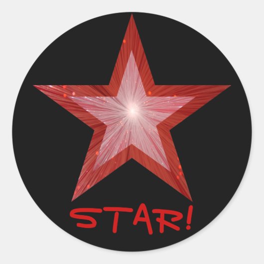 Rood Star 'STAR', ronde sticker zwart (Voorkant)