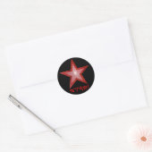Rood Star 'STAR', ronde sticker zwart (Envelop)