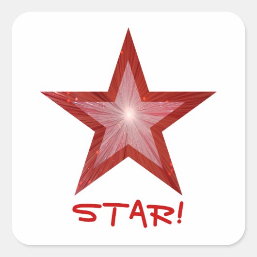 Rood Star 'STAR!' vierkante sticker wit (Voorkant)