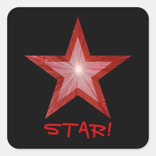Rood Star 'STAR'-vierkante sticker zwart (Voorkant)