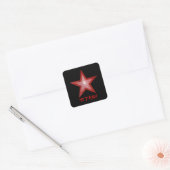 Rood Star 'STAR'-vierkante sticker zwart (Envelop)