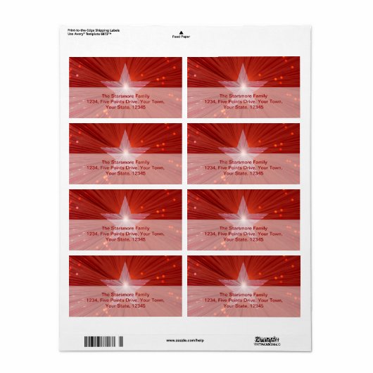Rood Star-verzendlabel groot Etiket (Full Sheet)