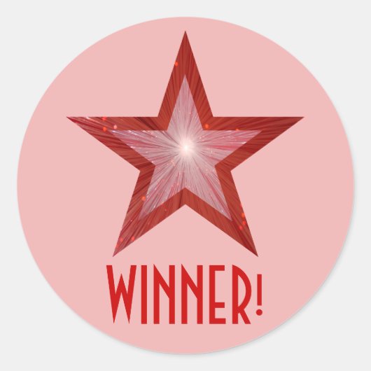 Rood Star 'WINNER' rond sticker bleek roze (Voorkant)