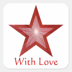 Rood Star 'With Love'-vierkante sticker wit