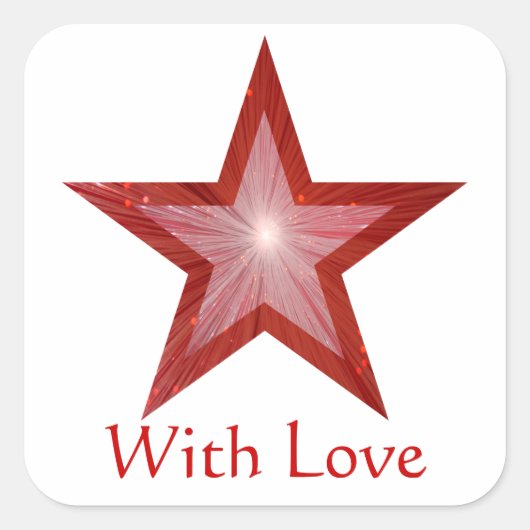 Rood Star 'With Love'-vierkante sticker wit (Voorkant)