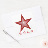 Rood Star 'With Love'-vierkante sticker wit (Envelop)