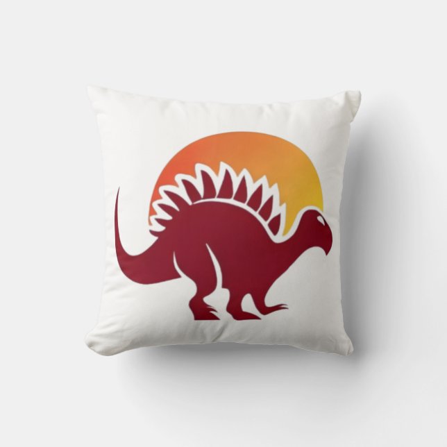 Rood Stegosaurus Sunset Silhouet Kussen (Voorkant)