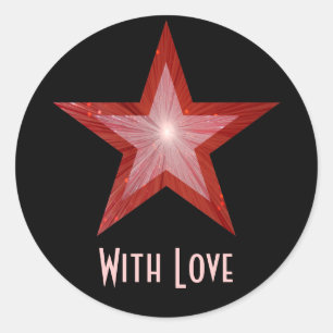 Rood sterren met liefde, zwart ronde sticker
