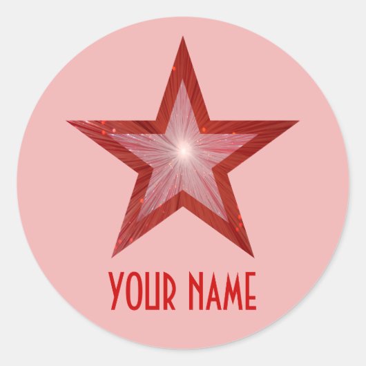 Rood sterretje bleek roze ronde sticker (Voorkant)