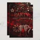 Rood stijlvol Nieuwjaar Party uitnodiging (Voorkant / Achterkant)