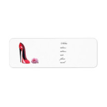 Rood Stiletto Schop en Roos Etiket