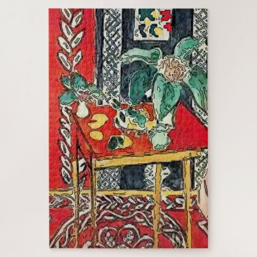 Rood stilleven met bloemen legpuzzel (Verticaal)