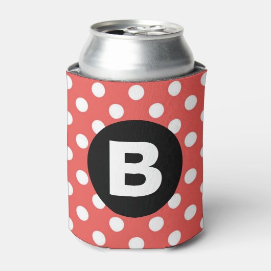 Rood Stippenpatroon Zwart Monogram Blikjeskoeler (Blikje Voorkant)
